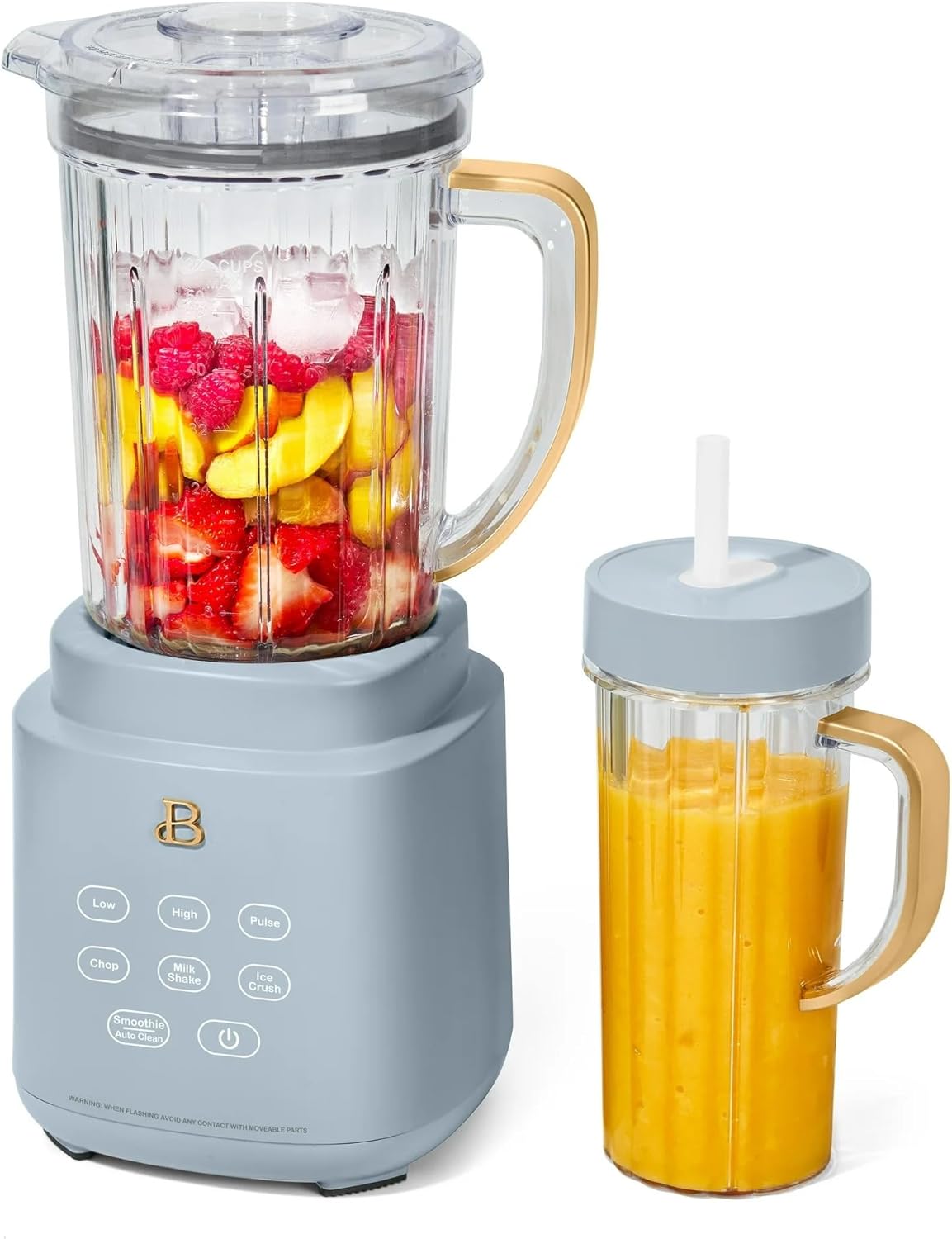 Beautiful PowerExact Blender System with 700W Motor, 50oz Tritan Jar, 20oz Single-Serve Cup, No Drippy Sippy™ Lid, 3 Speeds & 4 Pre-sets by Drew Barrymore (Cornflower Blue)