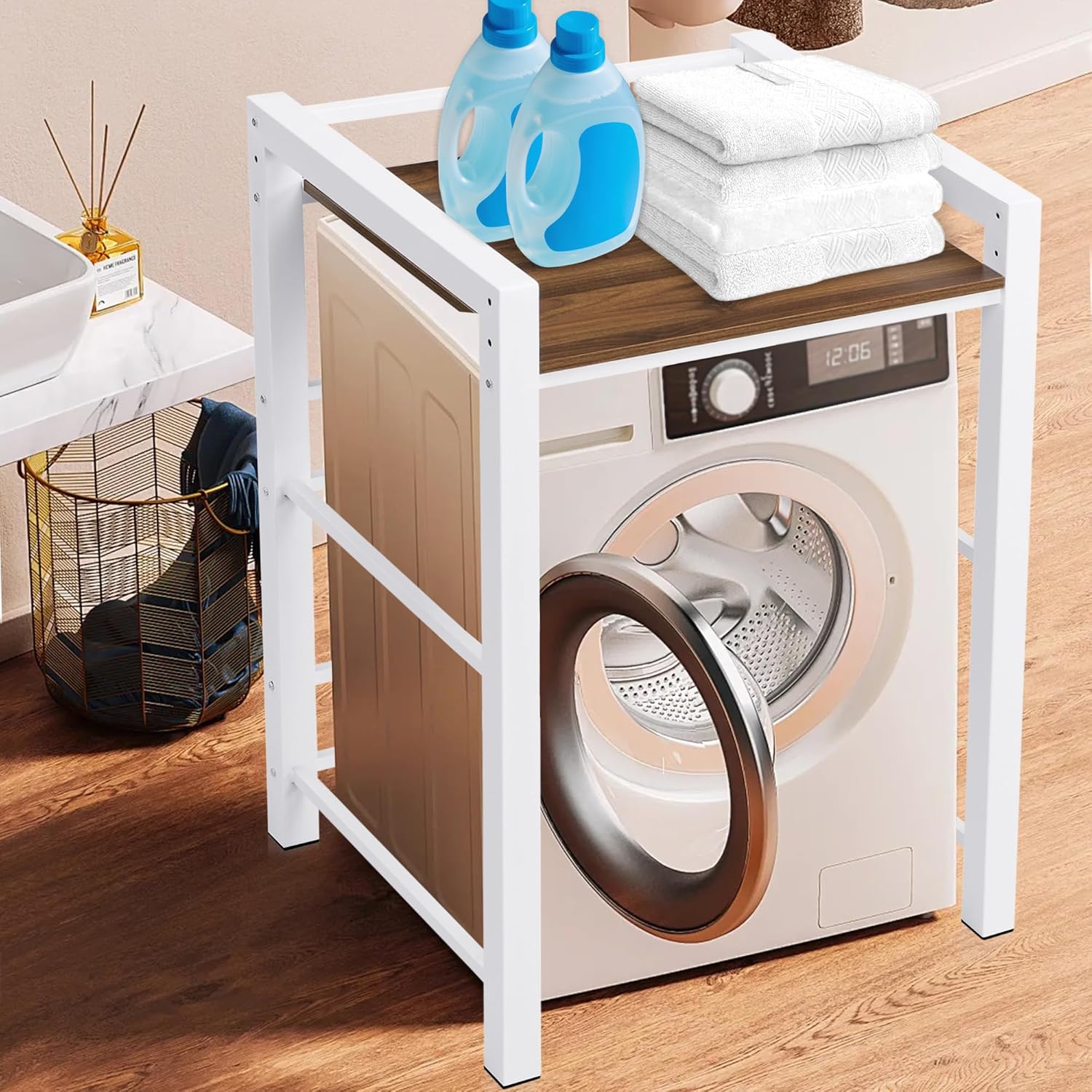 Washer Dryer Stacking Rack Stand, Over Washer and Dryer Shelves, 3 Height Adjustable Over The Washer and Dryer Storage Shelf, Laundry Shelves Load Capacity 300 kg, for Bathrooms Laundry Rooms (White)