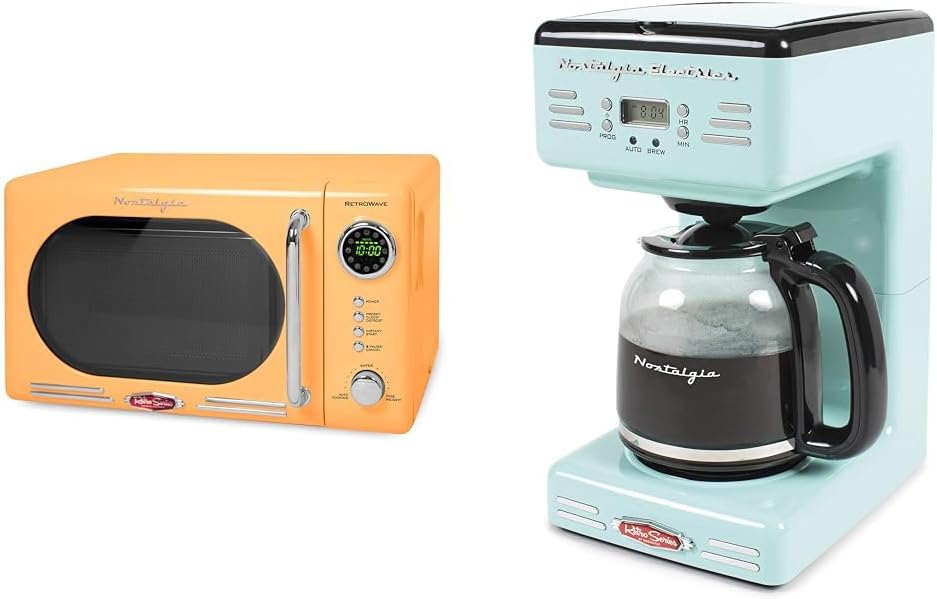 Nostalgia Retro Compact Countertop Microwave Oven - 0.7 Cu. Ft. & Retro 12-Cup Programmable Coffee Maker With LED Display