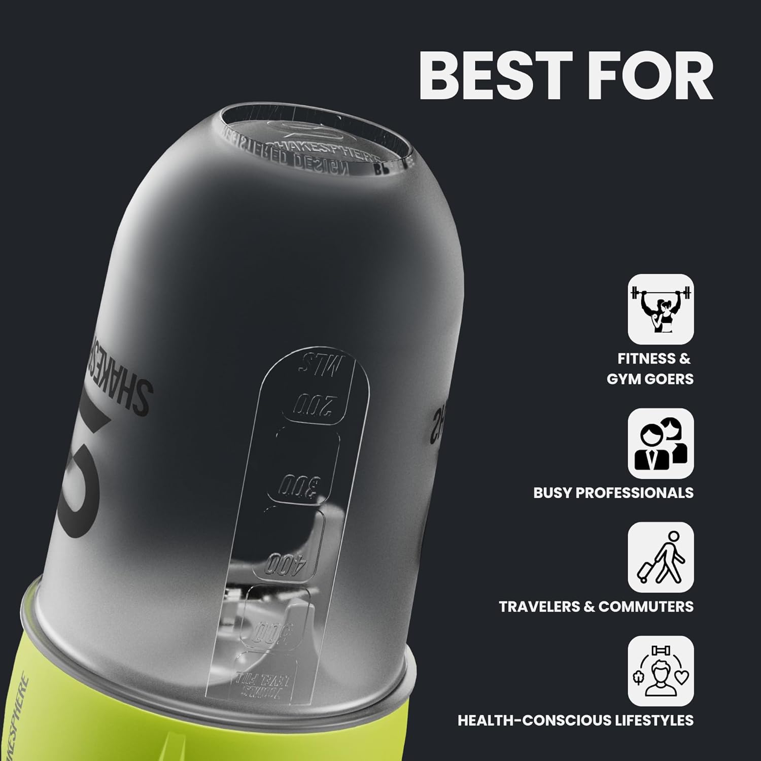 SHAKESPHERE Portable Blender for Shakes and Smoothies – 19oz Electric Personal Blender with Clear Tritan Cup, USB-C Rechargeable, Compact and Powerful for Travel, Gym, and Workout – Fluorescent Yellow