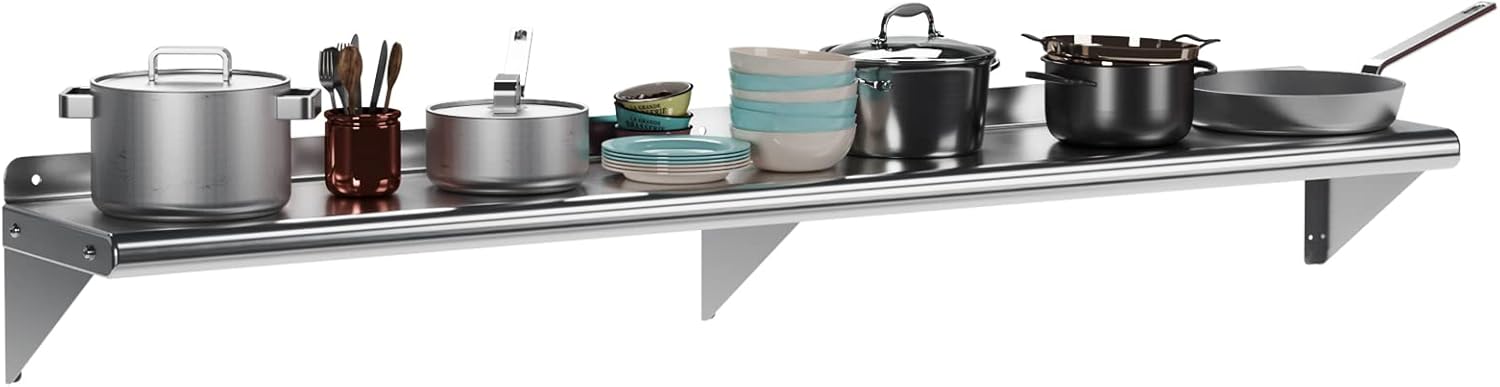Garvee 12 in x 72 in Stainless Steel Shelf NSF Certified Appliance & Equipment Metal Shelving Mount Shelf with Backsplash for Kitchen, Restaurant, Garage, Laundry, Utility Room