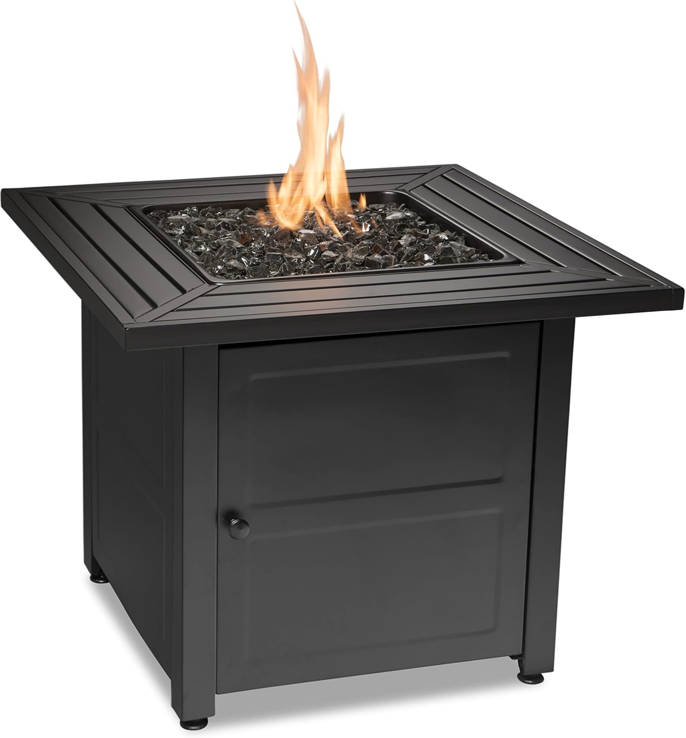 Endless Summer 30 Inch Square 30,000 BTU Propane Gas Outdoor Fire Pit Table with Steel Mantel, Slate Finish, Black Fire Glass, and Protective Cover