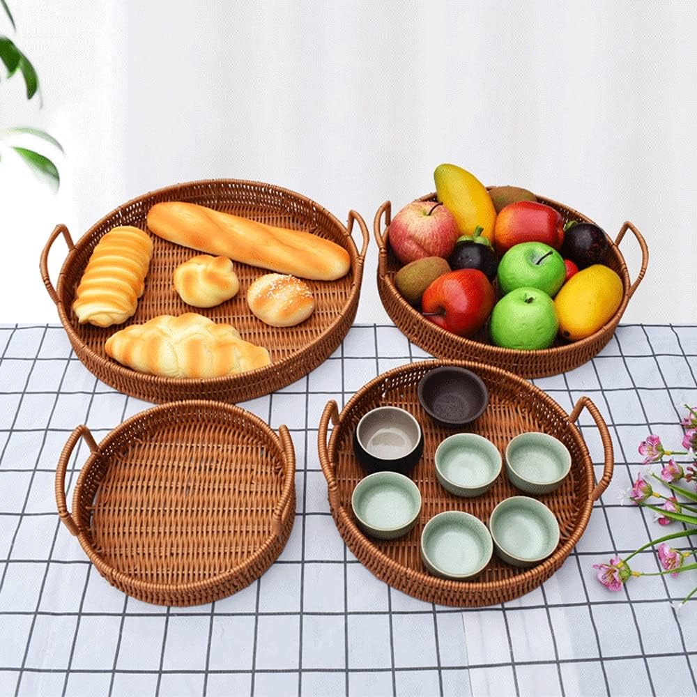 INLIMA Appliance Shelf for Kitchen Rattan Woven Storage Basket, Iron Frame Double Ear Handle, Round Tray, Bread and Fruit Snack Storage Basket, Household，size：20 * 4cm(s) (Size : Small)