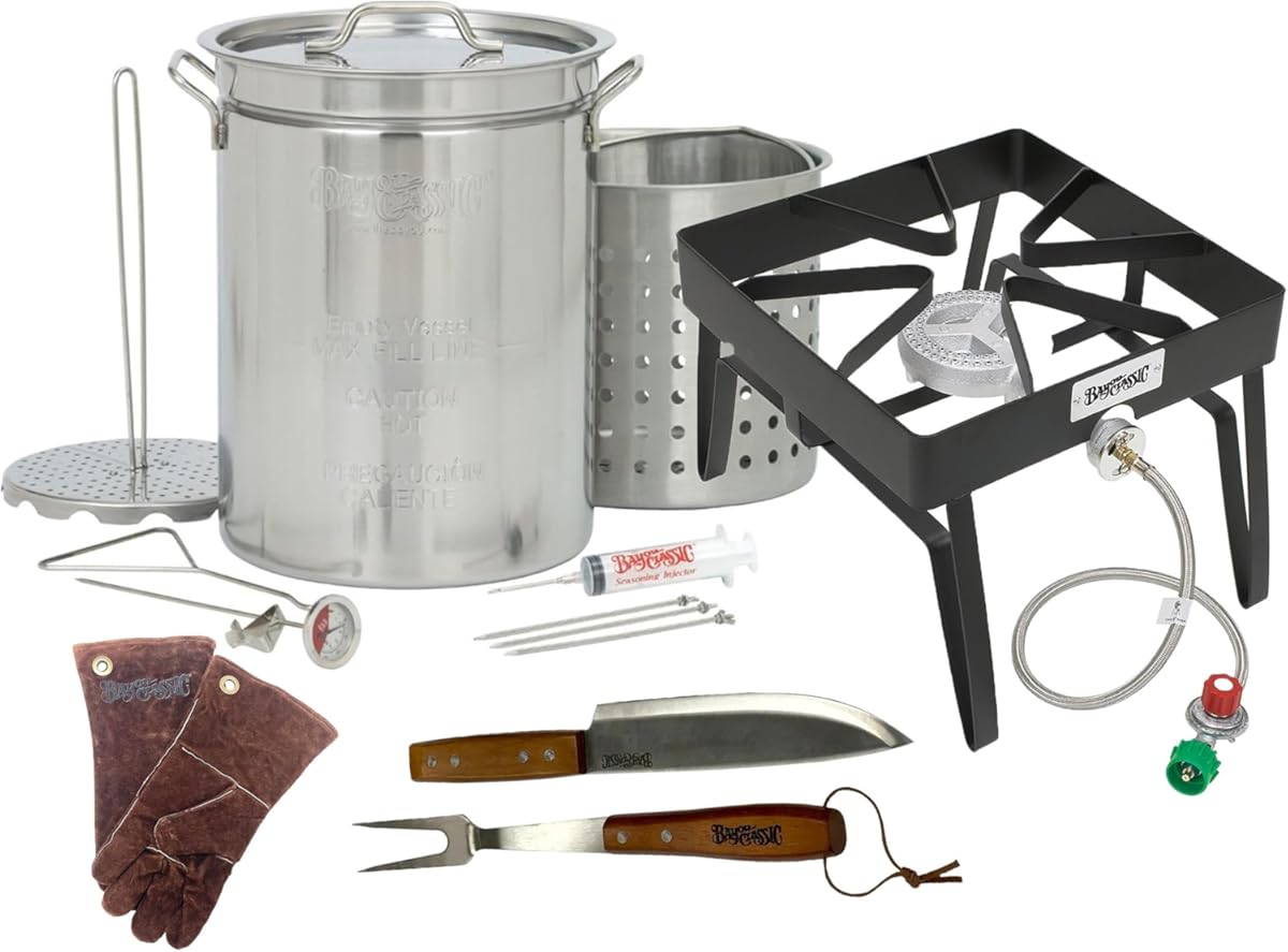 32 Quart Turkey Fryer Kit Stainless Stockpot and Accessories with a 16