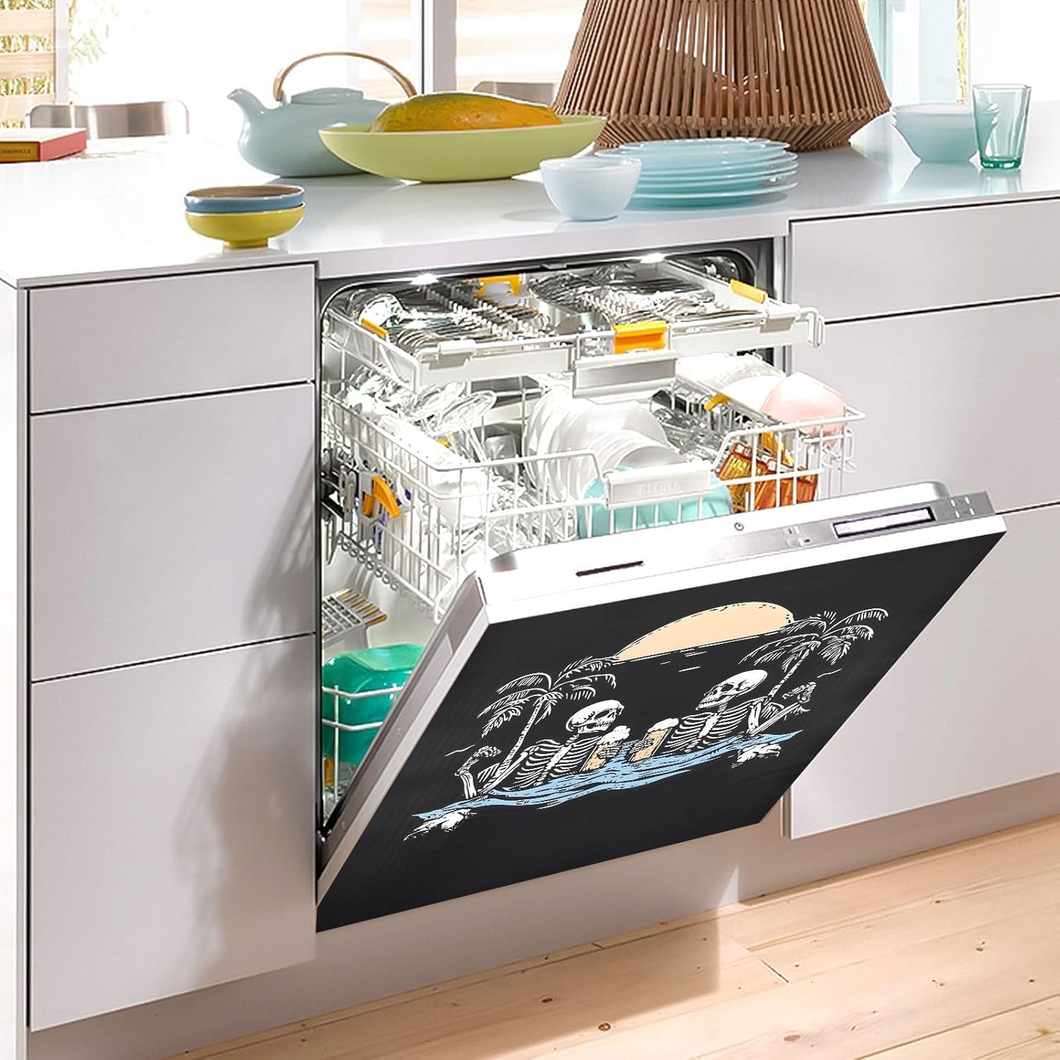 Dishwasher Magnet Cover Large Magnetic Stickers Skeleton Palm Tree Front Dishwasher Cover Reusable Decal for Home Kitchen Anti-Scratch Refrigerator Decorative Lid Washing Machine Laundry 23