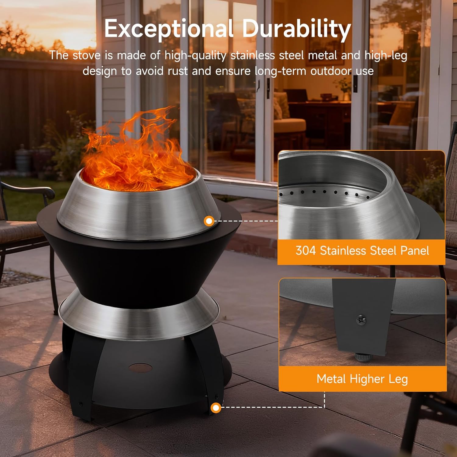 ONBRILL 20 Inch Smokeless Firepit, Outdoor Fire Pit with Waterproof Lid, Removable Ash Pan, Handbag, 2 in 1 Stainless Steel Potable Fire Pits for Outside Wood Burning, Bonfire, Camping, Picnic, Black