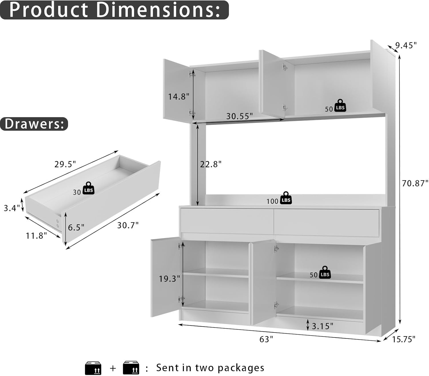 Kitchen Hutch Storage Cabinet, 63