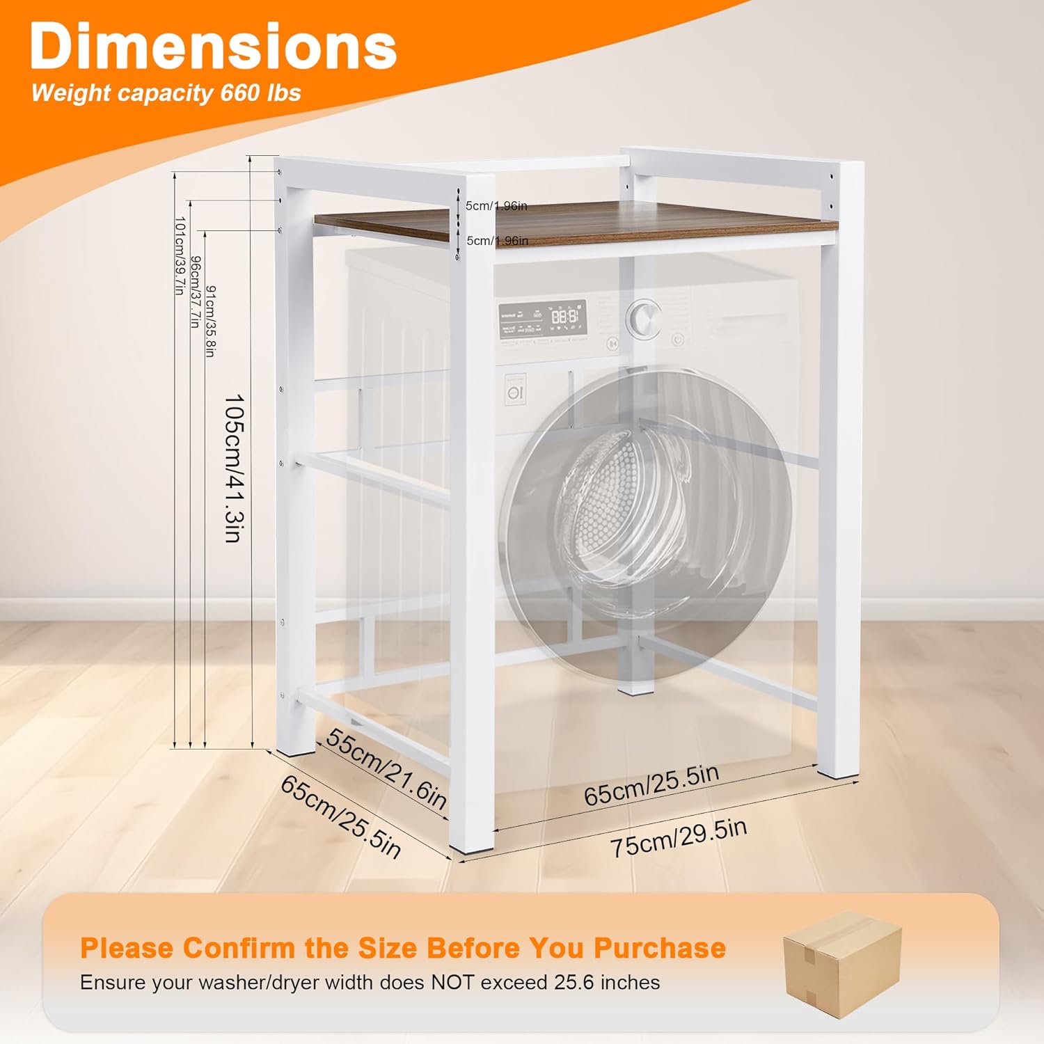 Washer Dryer Stacking Rack, 660lbs Capacity Heavy Duty Washer and Dryer Stacking Stand, 3 Adjustable Height Washing Machine Shelf for Compact Apartment, Laundry Rooms, Bathrooms and RV (White)