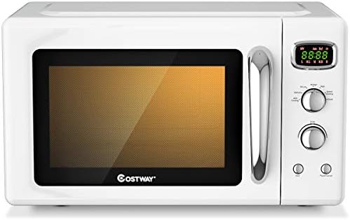 COSTWAY Retro Countertop Microwave Oven, 0.9Cu.ft, 900W Microwave Oven, with 5 Micro Power, Defrost & Auto Cooking Function, LED Display, Glass Turntable Viewing Window, Child Lock, ETL