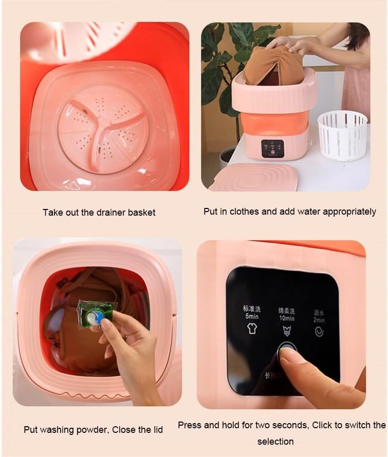 Portable Washing Machine, Volume6L Mini Portable Washer for Outdoors and Home Foldable， Small Portable Laundry Machine,(Yellow)