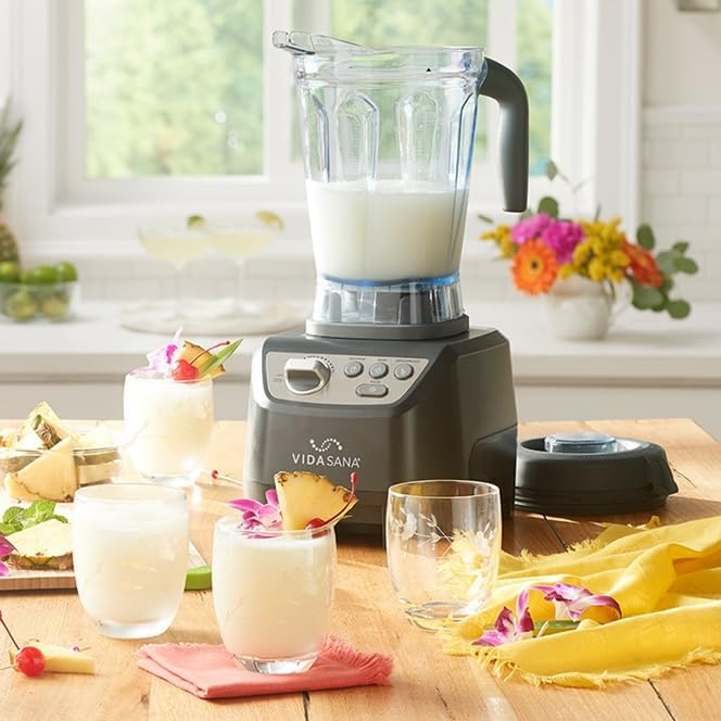 Princess House Vida Sana Blender for Smoothies, Soups, Dips and More, 1500 Watts, Stainless Steel Blade, 4 Preset Functions, Large, Grey, Professional Blender, Easy Clean