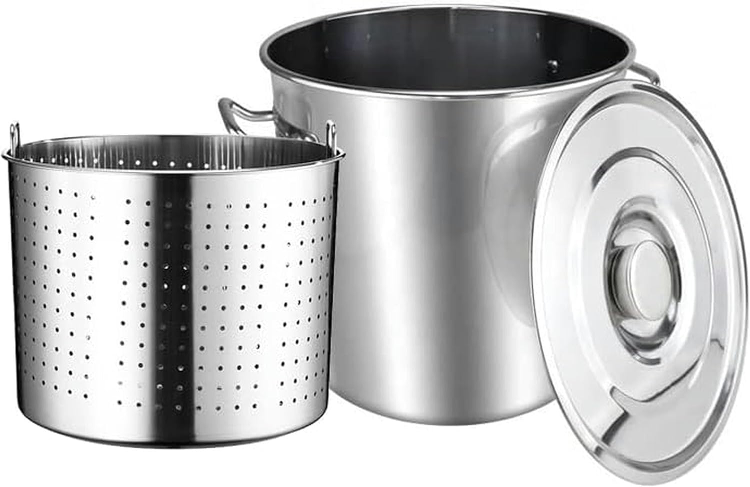 Heavy Commercial Stockpot Stainless Steel Crawfish Seafood Turkey Fryer Pot with Strainer Basket and Lid Pasta Cooker for Home Restaurant Kitchen,63Qt（45Qt）