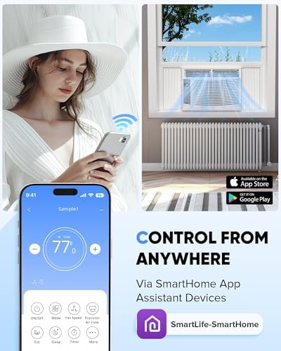6000 BTU Window Air Conditioner with WiFi, Cools up to 250 Sq. Ft., Energy Saving Window AC Unit with Remote & App Control & Timer Function & Easy Install Kit, Perfect for Small Bedroom, Living Room