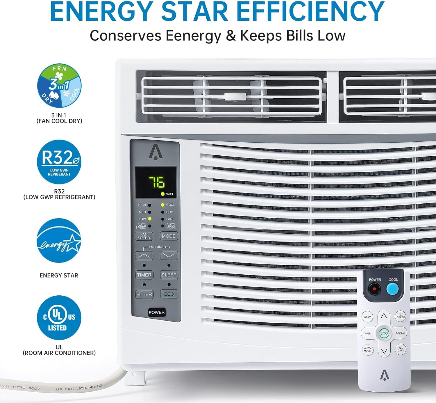 6,000 BTU Window Air Conditioner for 250 Sq. Ft Rooms – Energy-Efficient Cooling with Remote, Timer & Easy Install (115V)
