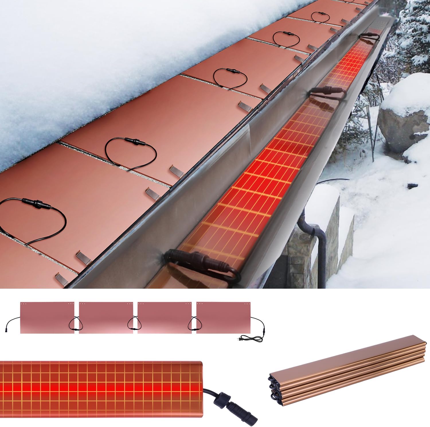 H&G Lifestyles 20ft Roof Gutter Heaters 4pcs Roof Heat Panels Ice Dams Prevention Snow Melting System De-Icing Kit
