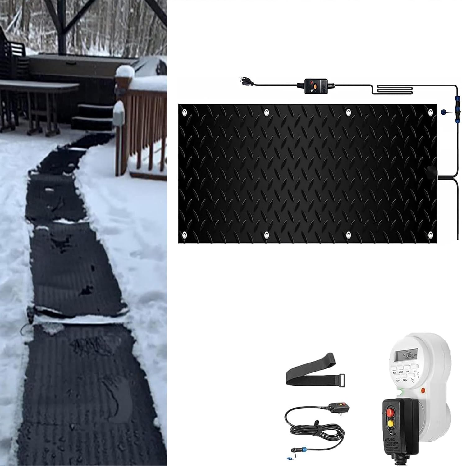 Heated Snow Melting Mats for Entrances with Timer, 1/2/3/4/5 Pcs Outdoor Stairs- Non-Slip Non Slip Rubber Heated Mat, Winter Removal and Ice Melt Products -Heating Entrance(1 Pcs,12x36in/(30x9