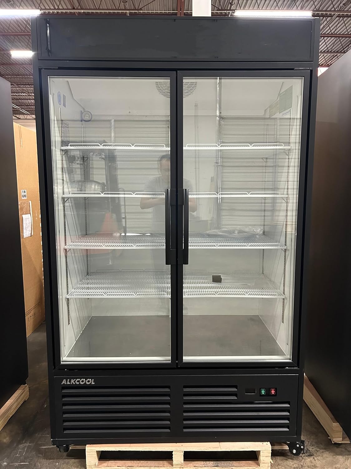 Commercial Beverage Refrigerator Display Fridge,Two Glass Door Drink Cooler Stainless Steel Merchandiser with LED Light Adjustable Shelves,ETL Sanitation,45 Cu Ft,47