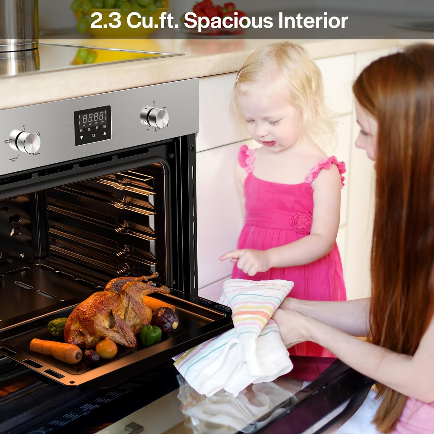 Empava Single Liquid Propane Gas Wall Oven 24 in. 2.3 cu. Ft. Bake Broil Rotisserie Functions with Mechanical Controls and Digital Timer and Convection Fan in Stainless Steel, Silver, 24inches