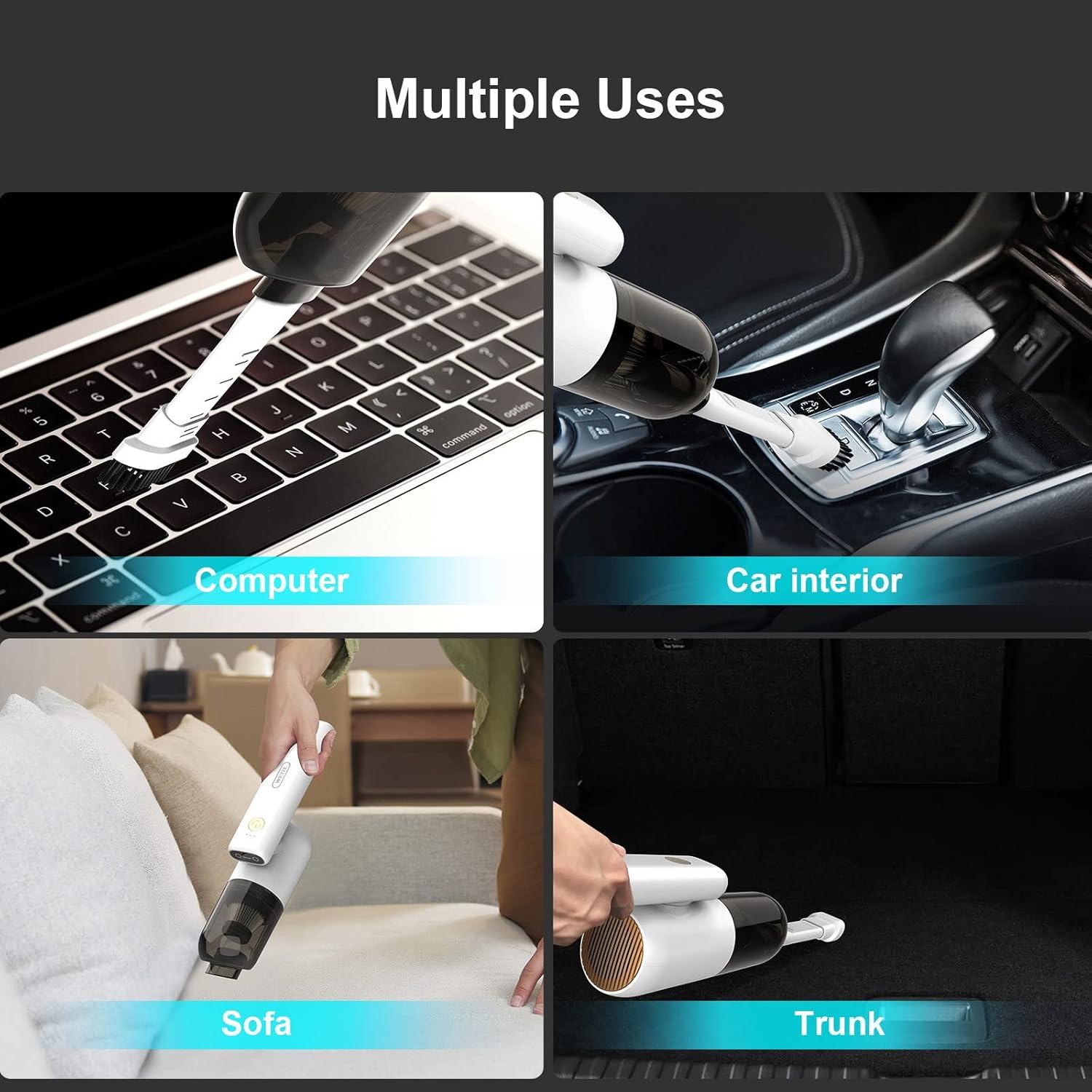Hand Held Vacuum, Cordless Car Vacuum Cleaner Strong Suction Mini Hand Vacuum LED Light Rechargeable for Car Interior Home (Color : White)