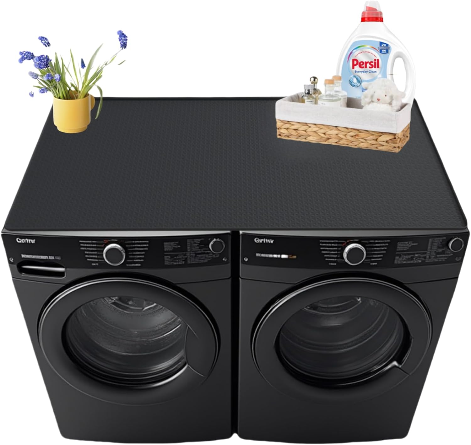 51'' x 25.6'' Washer and Dryer Covers for the Top, Silicone Washing Machine Cover, Dryer Top Protector Mat, Washer Dryer Countertop, Perfect for Laundry Room, Home Use, Black