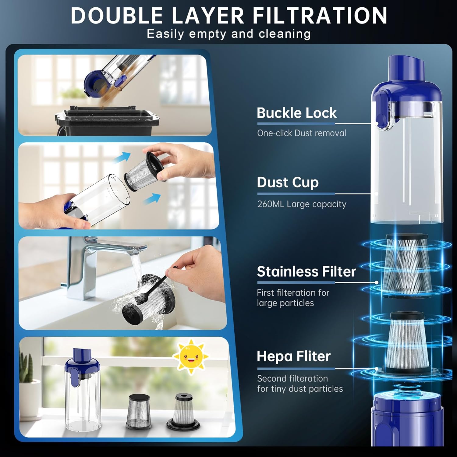 Handheld Vacuum Cordless, 16000Pa Powerful Suction, Lightweight at 1.3 lbs, Rechargeable Car Vacuum Cleaners for Home Office Car Pets with Brushless Motor, Multiple Accessories