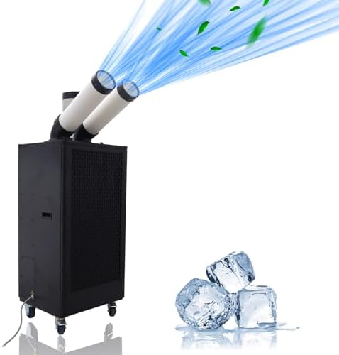 15,400 BTU Mobile Spot Cooler Double Columns Industrial Air Conditioners 780m³/h Portable Cooling Aircon for Outdoor/Indoor 220V 2100W