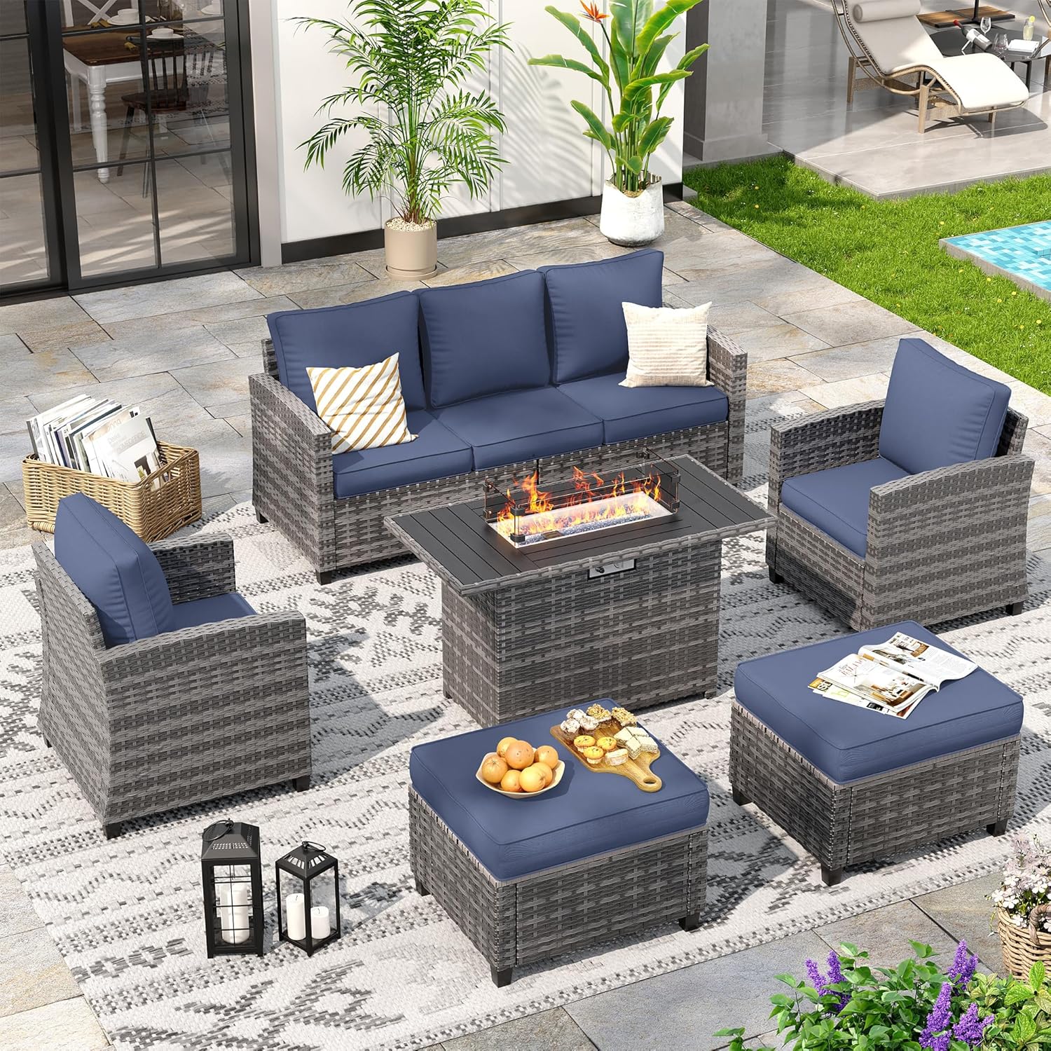 6 Pieces Patio Furniture Set with 44