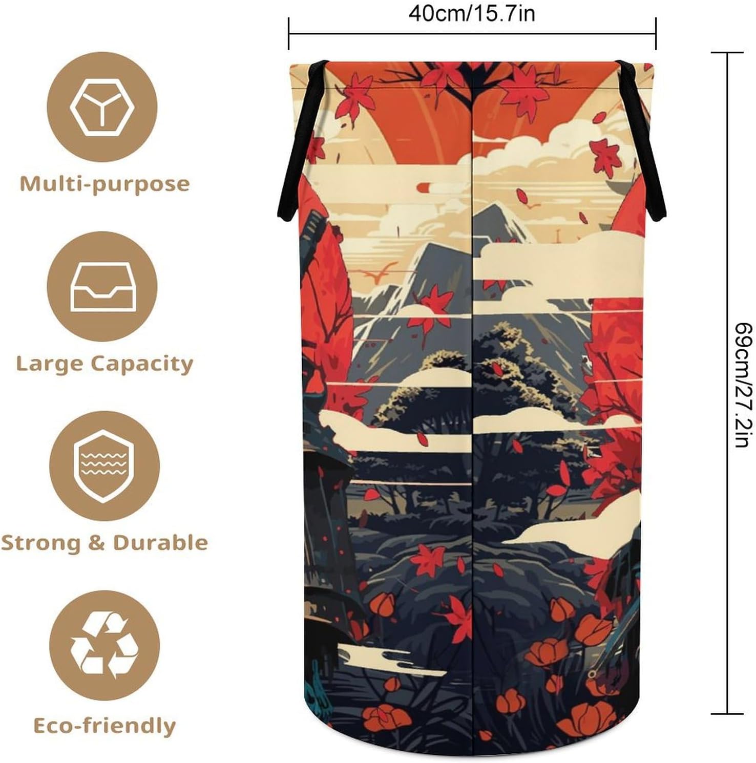 Gothic Japan Samurai Laundry Hamper Dirty Clothes,Abstract Japanese Cherry Blossom Skull Anime Samurai Maple Leaf Mount Large Laundry Basket Storage Basket For Bathroom 15.7W
