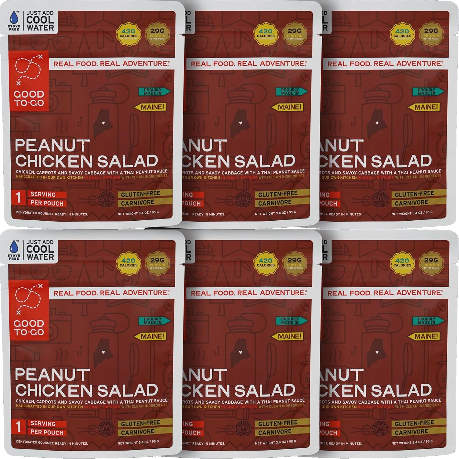 GOOD TO-GO Peanut Chicken Salad - Stove-Free™ Cold Soak (6-Pack of Single Servings) | No Stove Required! Camping & Backpacking Food | Just Add Water Cold Soak Backpacking Meals | Good To-Go Dehydrated Meals Taste Better Than Freeze Dried Food