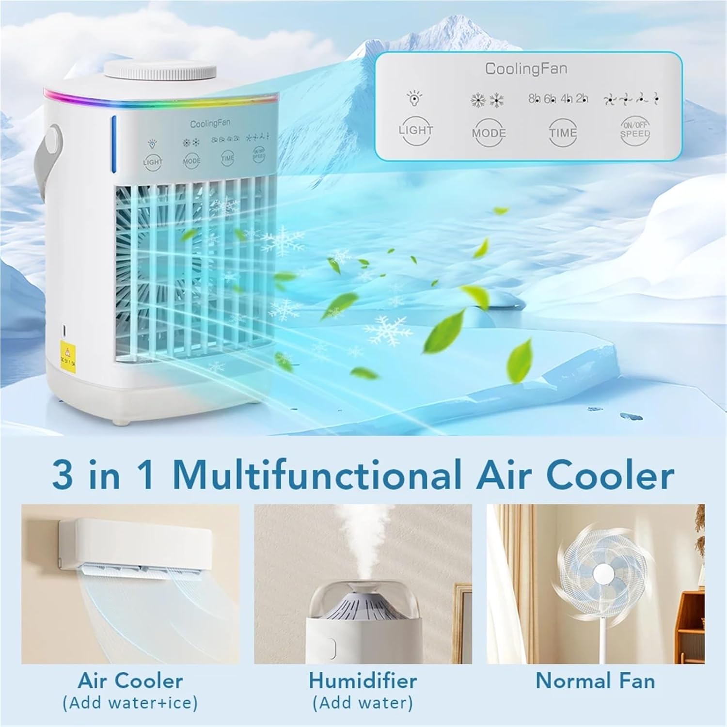Portable Air Conditioner, Portable Air Conditioner with Colorful Atmosphere Light Water Cooling Fan,Desktop Fan for Home Outdoors
