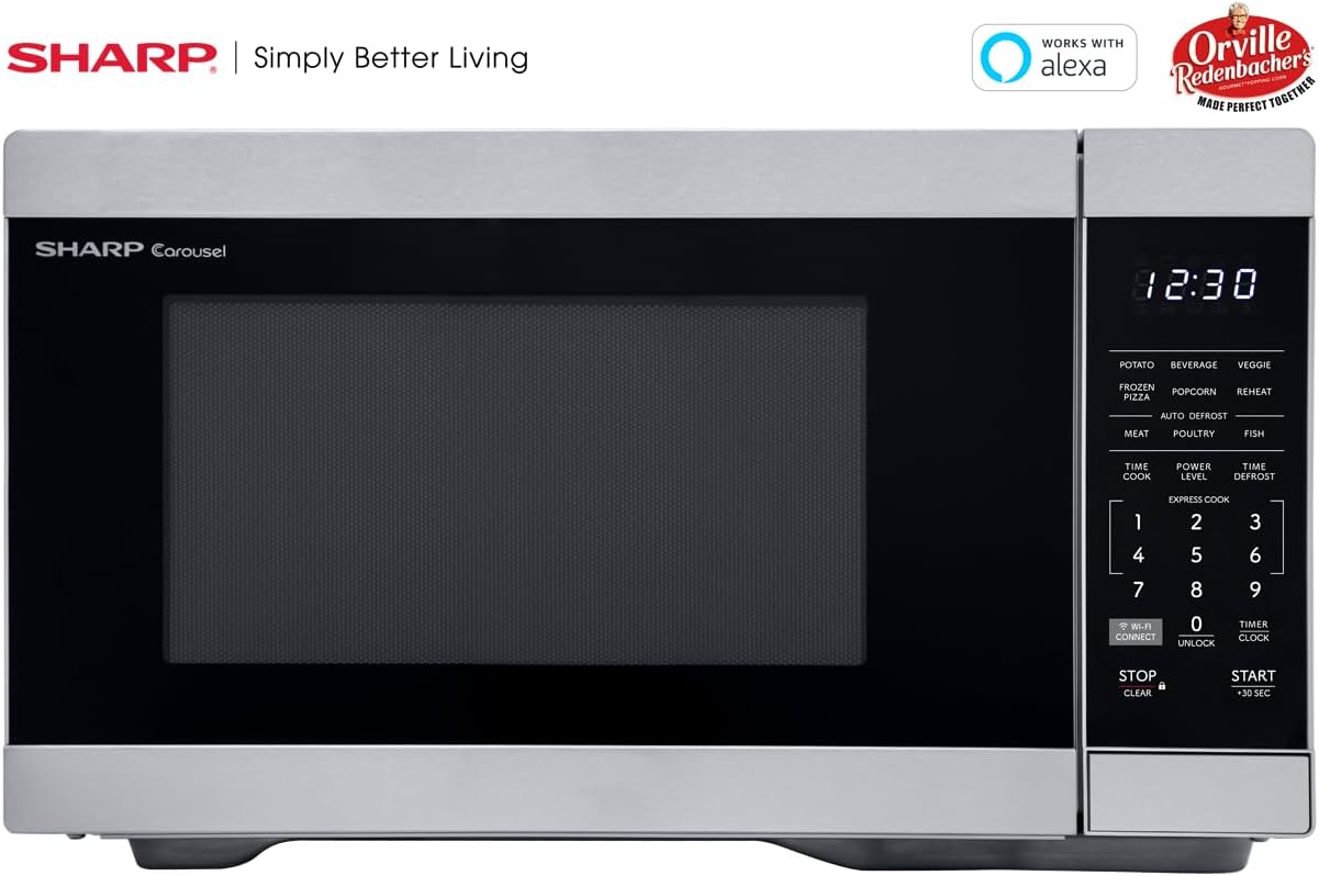 SHARP Countertop Microwave Oven Compatible with Alexa Orville Redenbacher's Certified with Removable 12.4