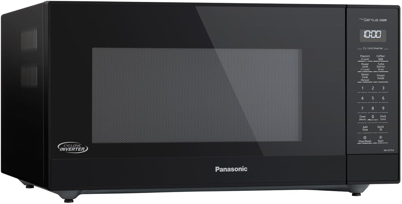 Panasonic NN-SN75LB cu.ft Cyclonic Inverter Countertop Microwave Oven 1250Watt Power with Genius Sensor Cooking, 1.6 cft, Black