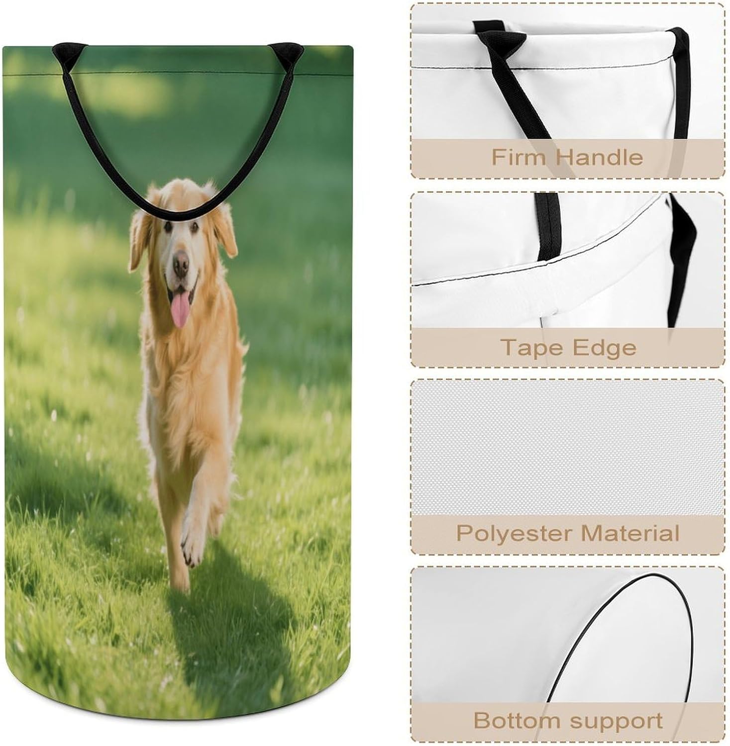 86L Large Laundry Hamper Golden Retriever Patterned Dirty Laundry Hamper Foldable Laundry Bag with Handle Suitable for Bedroom Living Room And Bathroom Washing Machine