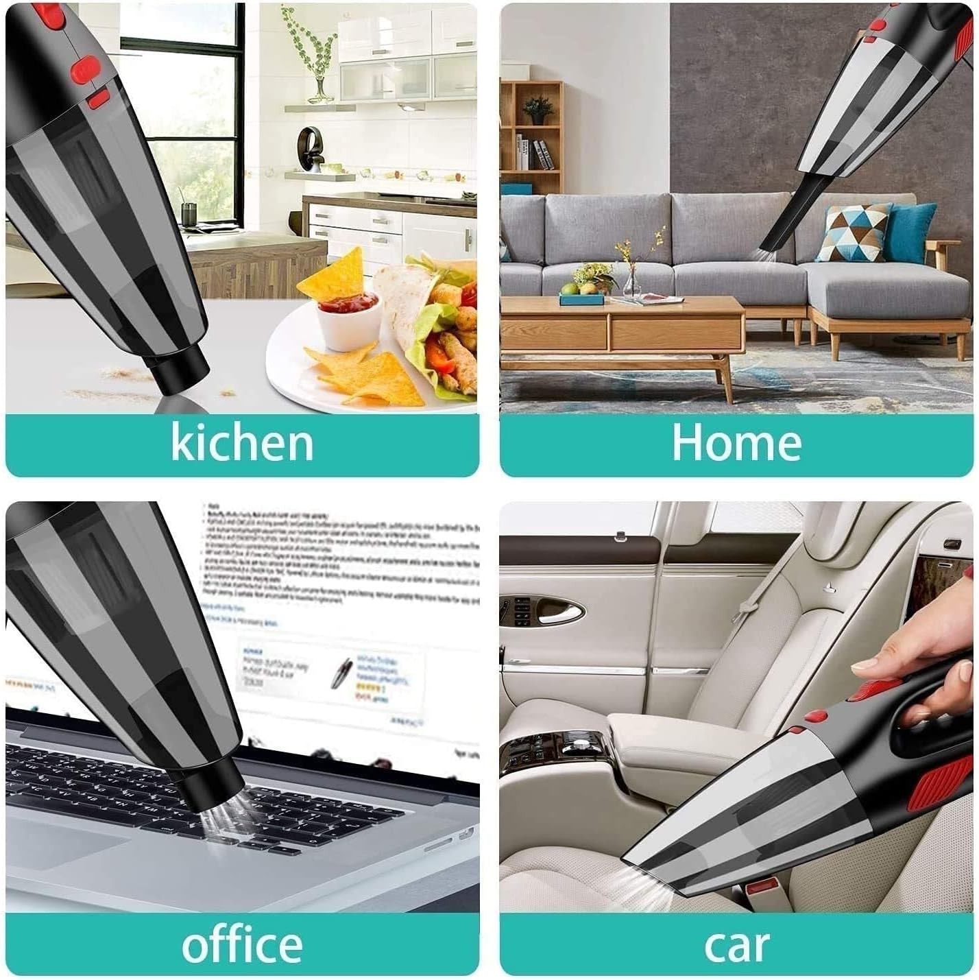 Handheld Vacuum Cordless, Handheld Vacuum Cordless, Wet Dry Vacuum Cleaner, Cyclone Hand Vacuum Cleaner Cordless for Car & Home, Rechargeable, 2200mAh,