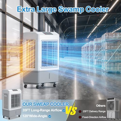 Windowless Swamp Cooler, 3 in 1 Evaporative Portable Air Conditioner with Remote, Large Cooling Fan Ac Unit,3 Speed, 7H Timer, 8 Gal Water Tank, 4 Ice Box for Garage, Patio, Bedroom Home Outdoor