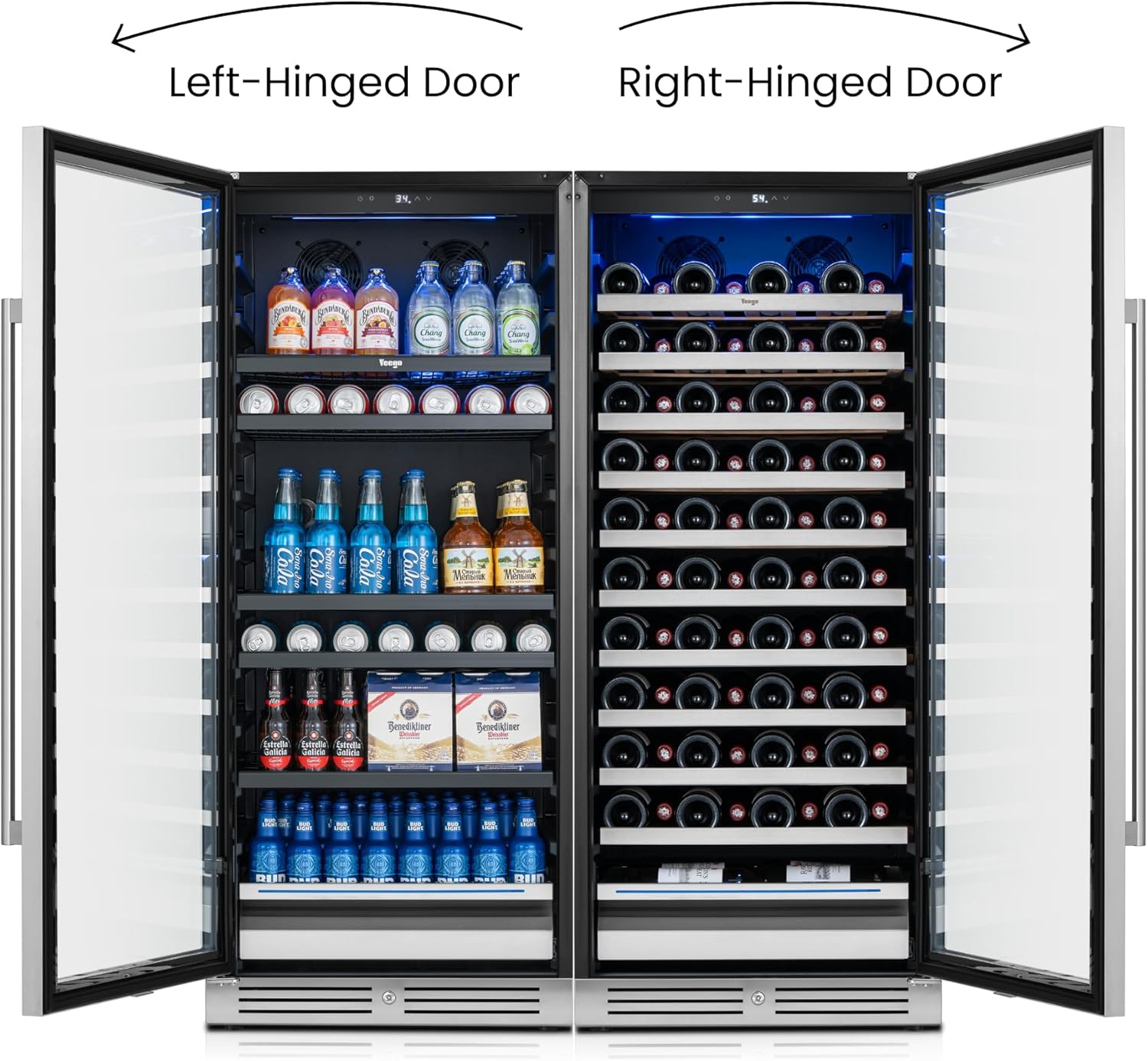Yeego 48 Inch Wine and Beverage Refrigerator (2 x 24 Units), 238 Can and 89 Bottle Capacity Fridge, 40-65℉ Wine Cooler, 304 Stainless Steel Glass Door with Lock, Perfect for Home/Kitchen/Office/Bar