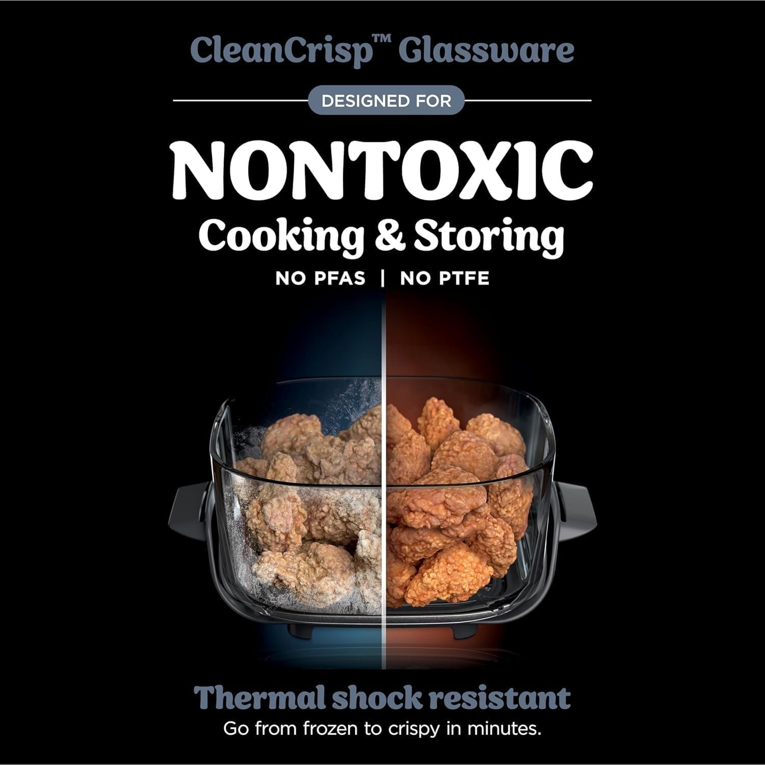 Ninja Crispi 5-in-1 Portable Glass Air Fryer Cooking System, 1500W, 6-Cup, 4-Quart & 2.5-Quart TempWare Containers With Lids, Microwave, Freezer & Dishwasher Safe, Blue, FN103CO