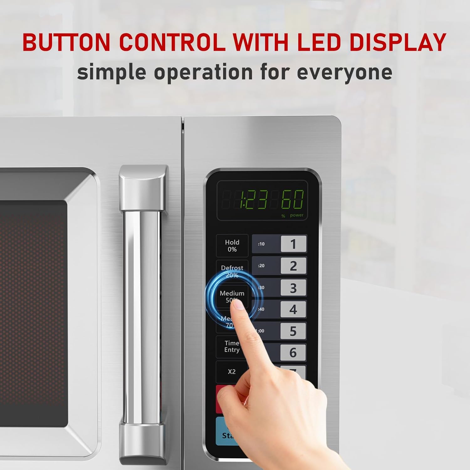 CROSSON Commercial Countertop 25L Microwave Oven W/ 10 Programmable Memory Menu,5 Power Level,3 Stage Cooking and Touch Screen Control-1000W,0.9 Cu.Ft