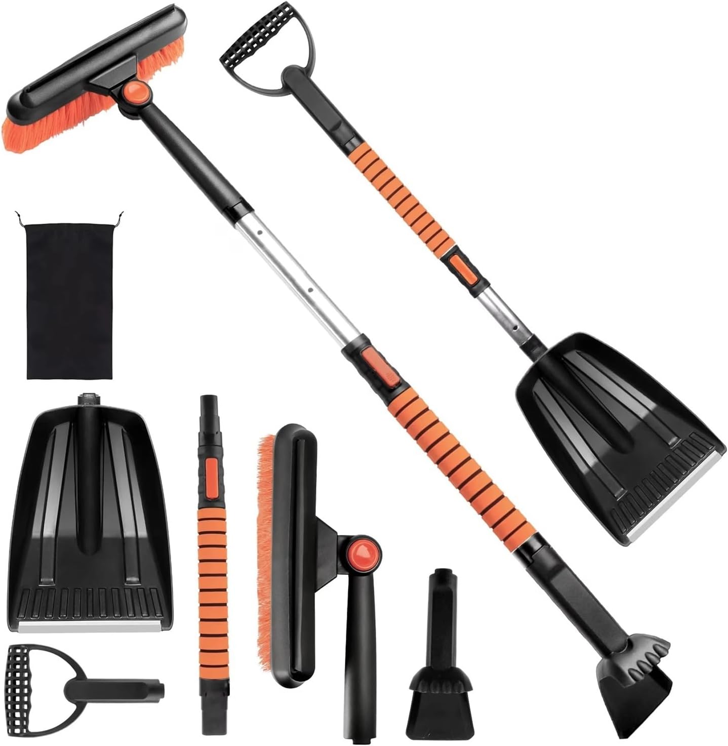 Car Multipurpose Snow Removal Window Glass Cleaning Tool Snow Shovel with Foam Grip 180° Pivoting Brush Head