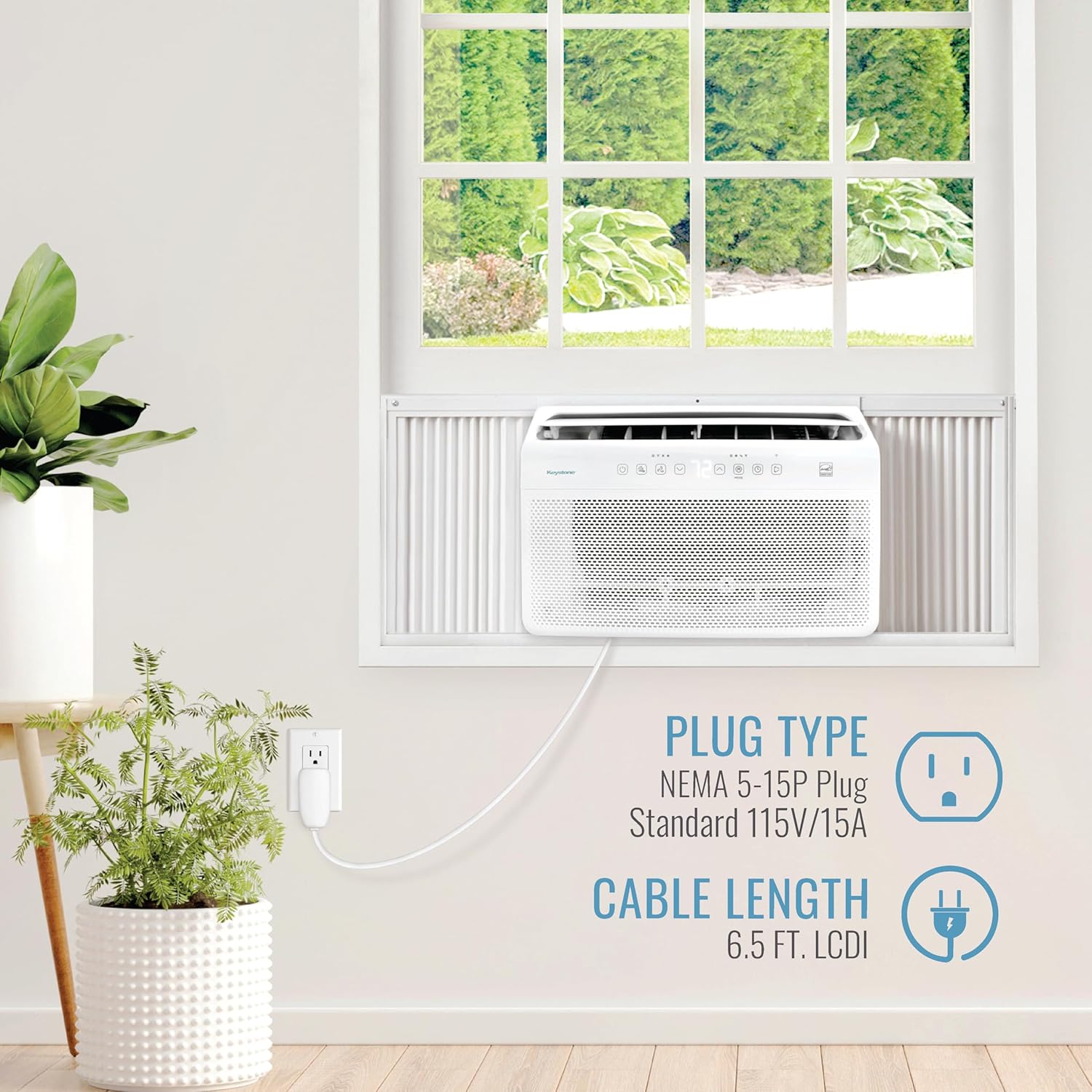 Keystone Energy Star 8,000 BTU Window Mounted Inverter Air Conditioner with Supplemental Heat, Quiet High Efficiency Window AC Unit with Remote for Apartment, Medium Rooms up to 350-Sq. Ft.