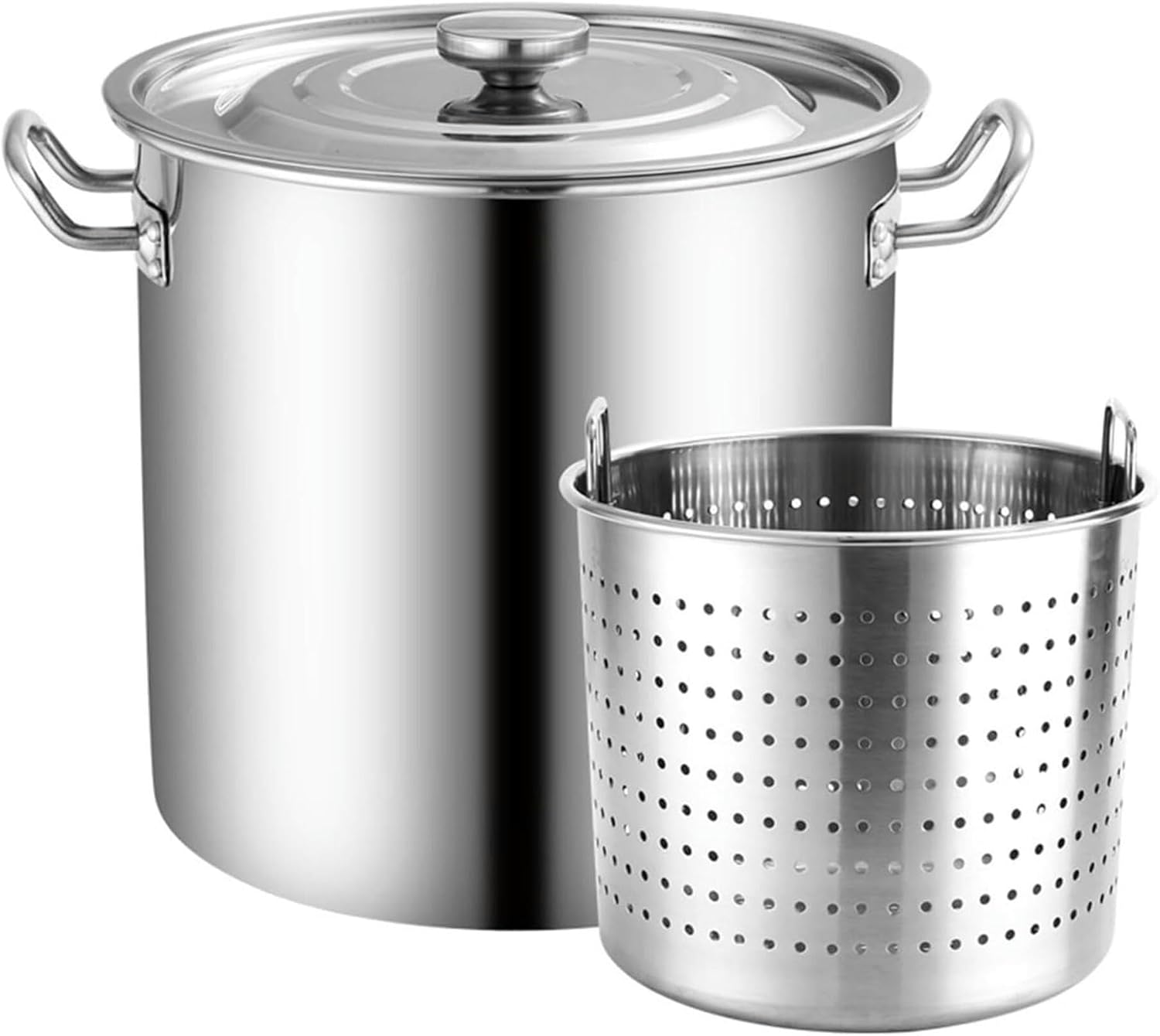 70L Stainless Steel Seafood Boil Pot with Strainer Basket & Retractable Handle, Crawfish Boiler, Turkey Fryer for Outdoor Steaming & Boiling