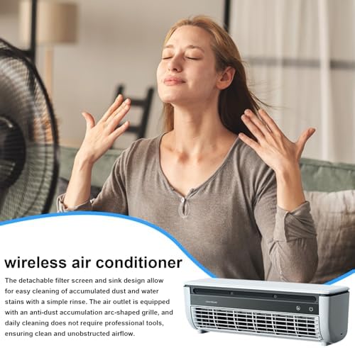 Air Conditioner Cooling Fan, Portable Air Cooler, 3 Speeds Adjustable Bladeless Fan USB Rechargeable Personal Airs Cooler for Home Office Desk Quiet AC Unit Wall Mountable Space Saving