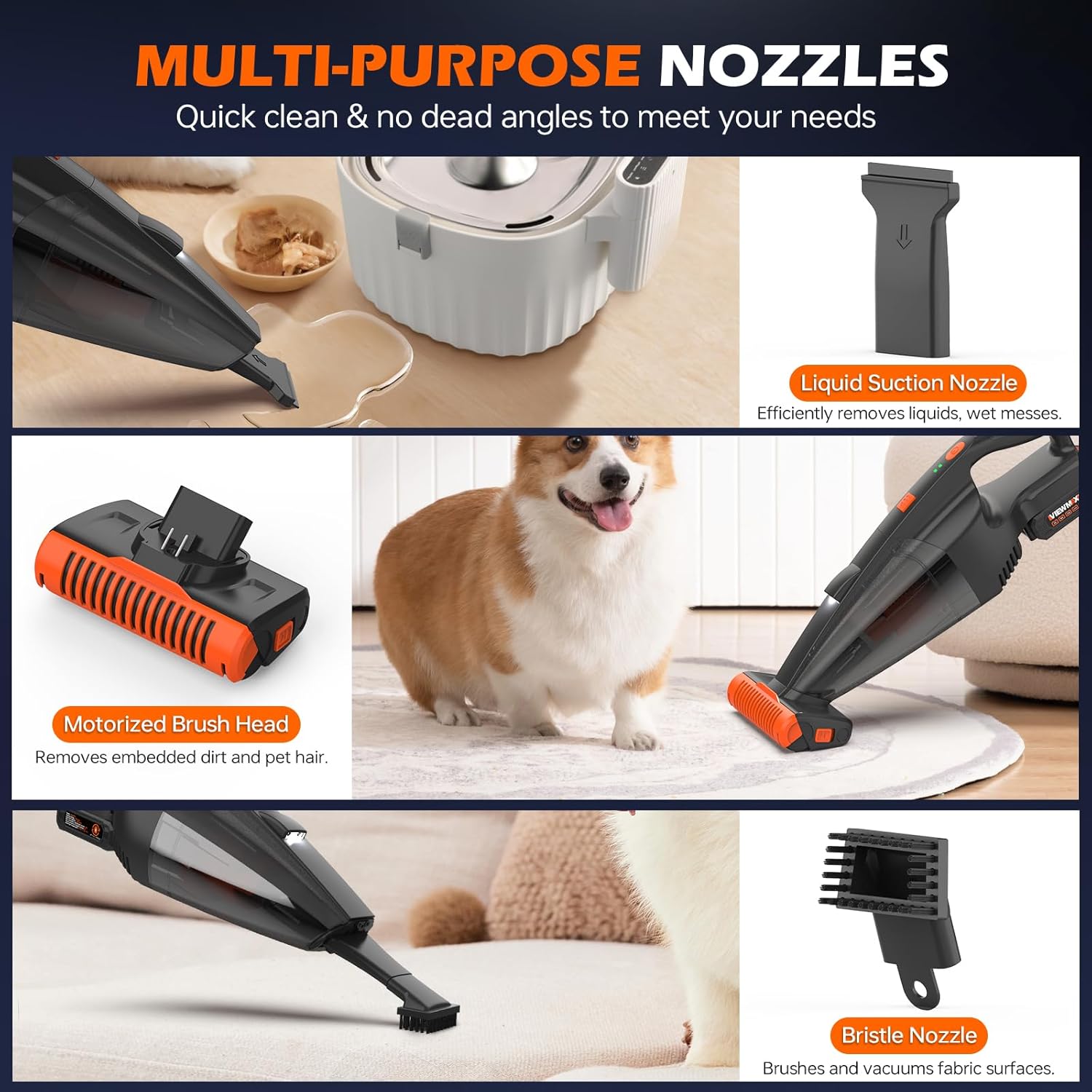 Pet Hair Vacuum, Handheld Vacuum Cordless Rechargeable with LED, 10000Pa Suction, 20V Lightweight Portable Hand Vacuum with Multi-Nozzles & Washable HEPA Filter for Pet Hair, Car and Home