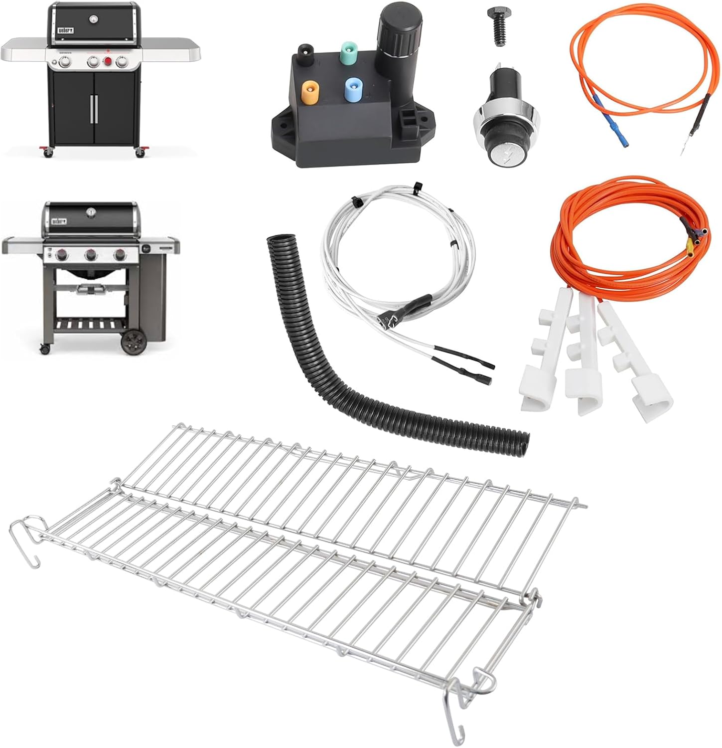 DcYourHome 66354 Igniter Kit & Foldable 66044 Warming Rack for Weber Genesis II GS4 300 Series E-310 S-310 E-330 E-315 S-315 S-335 Grill