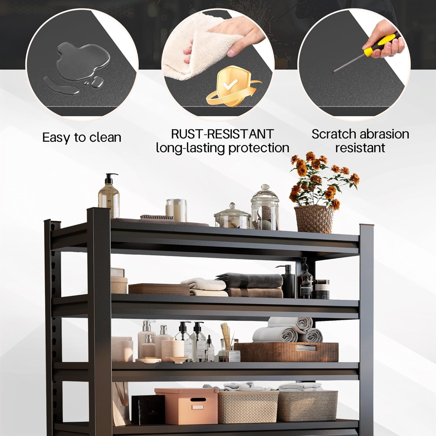 Over Washer and Dryer Shelves, 5 Tiers Laundry Room Storage and Organizer Standing Shelf, Metal Freestanding Clothes Drying Rack,35.4