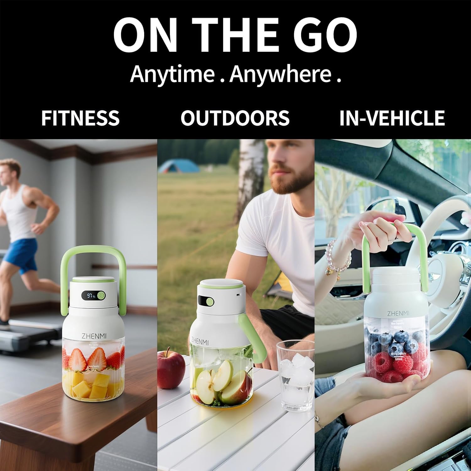 Portable Blender, 1000ml Capacity, Stainless Steel 12-Blade System, Portable Ice Crushing Juicer-for Shakes & Smoothies, BPA Free, 2 Leakproof-Lids & Straw, USB Rechargeable (green)