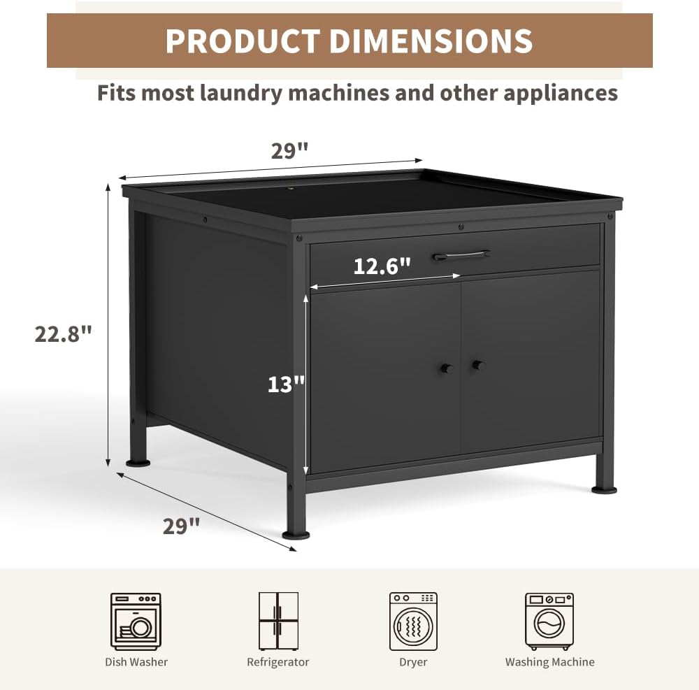 LUCKUP Laundry Pedestal for Washer & Dryer, Heavy Duty Platform Base Stand 29”Universal Fit All Machines w/Laundry Basket Shelf and Built-in Drain Hose