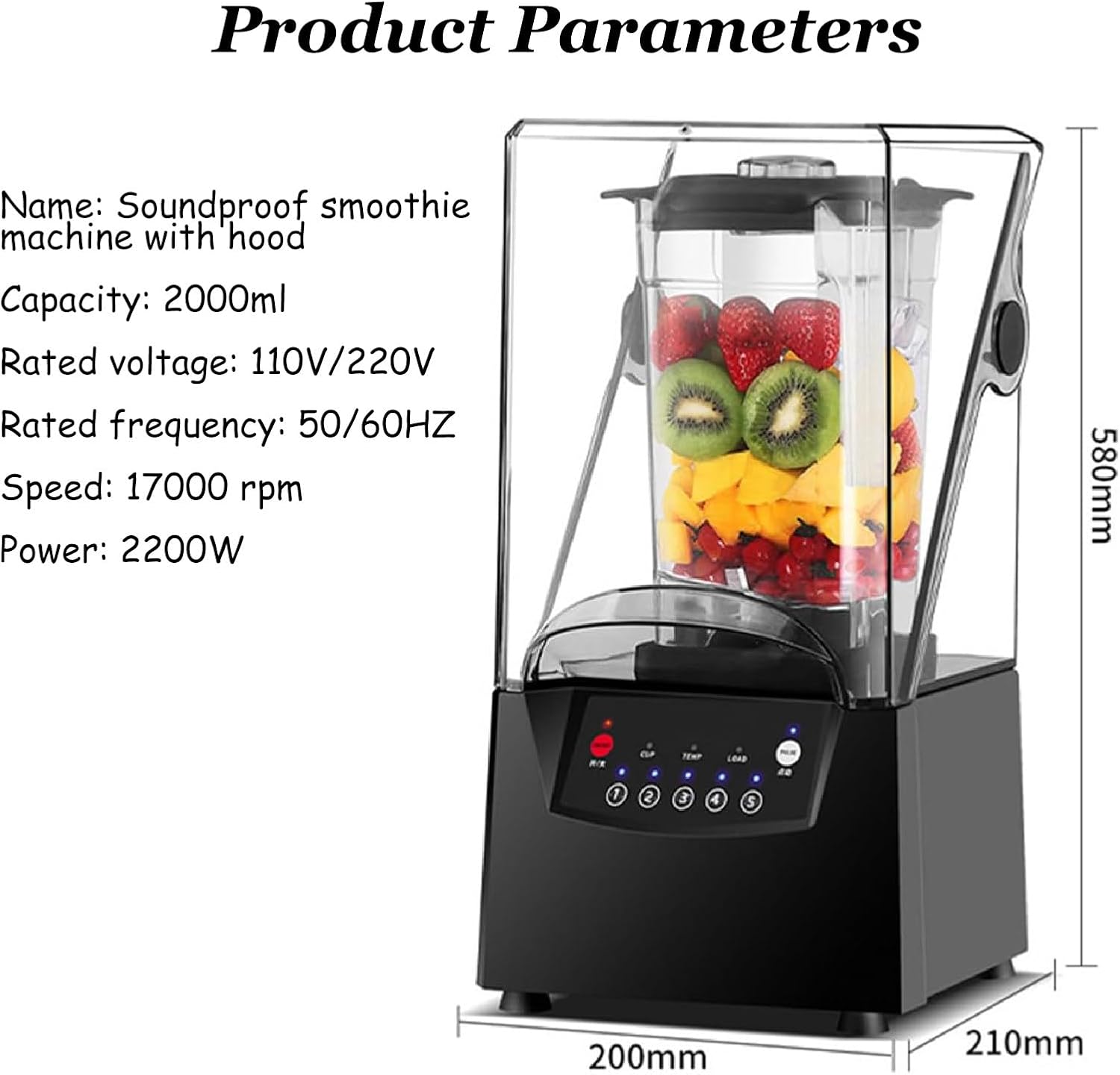 Quiet Commercial Blender for Smoothies 2200W With Cover, Professional Blender with 70 oz Jar for Restaurant, Smoothie, Ice Crushing,110V