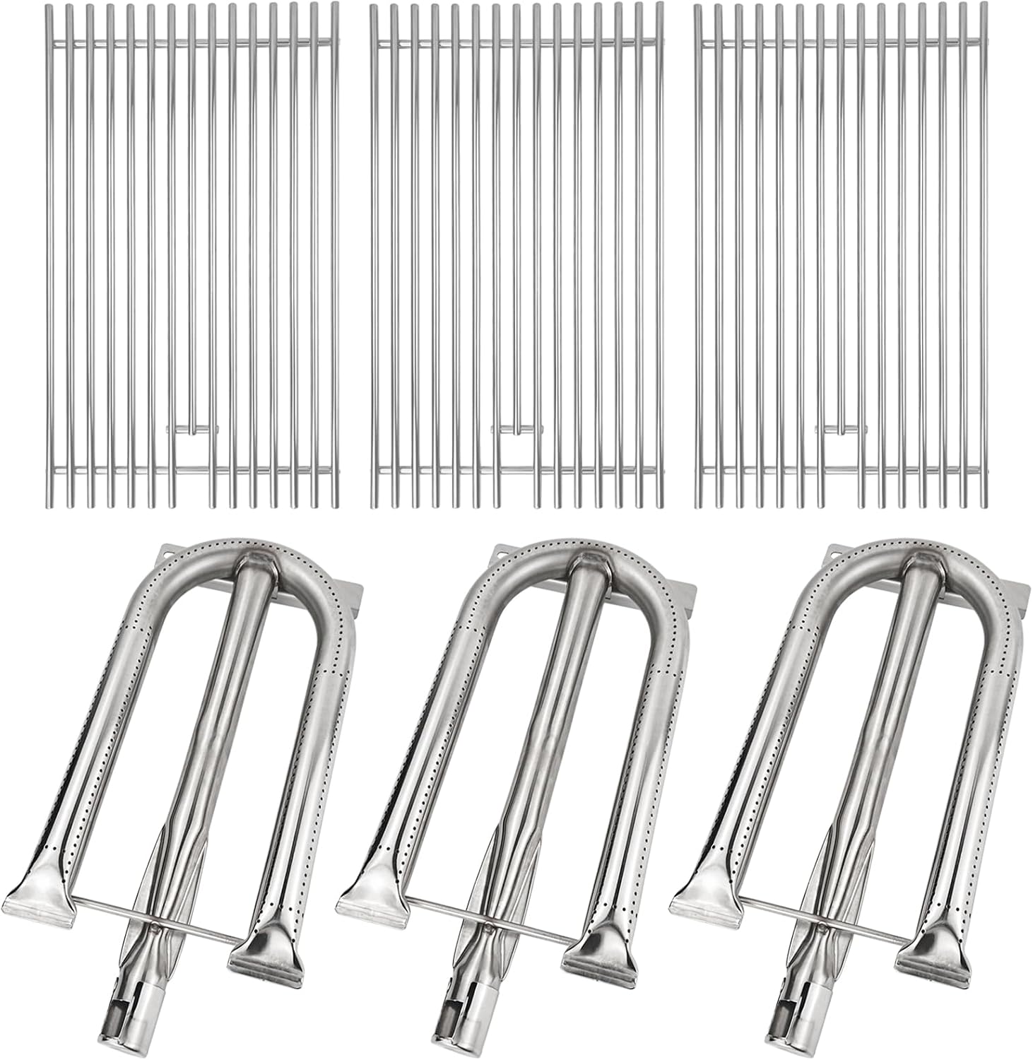 U Burners and Grill Grates Replacement Parts for Delta Heat 32 Inch BBQ Grill, 3 Pack 304 Stainless Steel Grill Burners and Cooking Grates for Delta Heat 32 Inch Grill