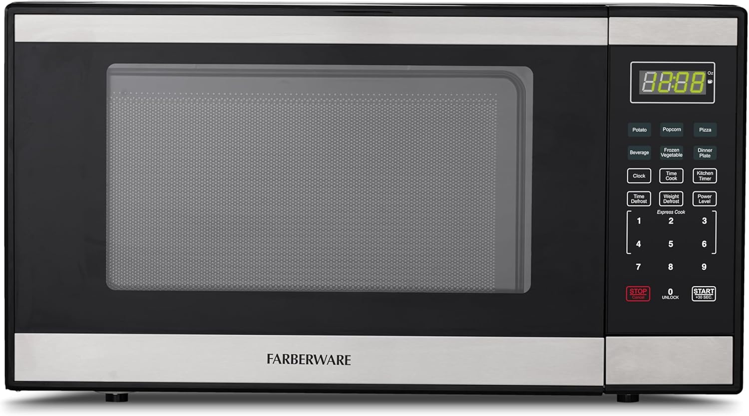 Farberware 1.3 Cu. Ft. Countertop Microwave Oven – 1000 Watts Power, Auto Cook Settings, Defrost, Easy Clean and Child Safety Lock - Stainless